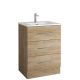 Acuario Plus 600mm Floor Standing 3 Drawer Vanity (Natural Oak) with 1 Taphole Basin