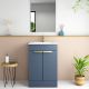 Galway 600mm 2 Door Floor Standing Vanity with Brushed Brass Handles and 1 Taphole Basin (Midnight Blue)