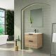 Dublin 600mm 2 Drawer Wall Hung Vanity with Black Handles and Basin (Natural Oak)