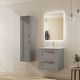 Elna 600mm 2 Drawer Wall Hung Vanity with Reinforcing Bar, Basin and Brushed Brass Handles (Matt Mist)