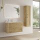 Elna 1000mm 2 Drawer Wall Hung Vanity with Reinforcing Bar, Basin and Brushed Brass Handles (Natural Oak)