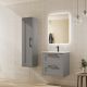 Elna 600mm 2 Drawer Wall Hung Vanity with Reinforcing Bar, Basin and Black Handles (Matt Mist)