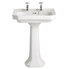 Heritage Granley Deco 550mm Medium 2 Taphole Basin with Full Pedestal