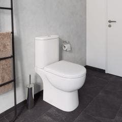 Duravit Durasolenu Rimless Close Coupled Open Back Toilet with Wrapover Seat and Cistern