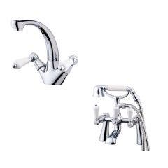 Balmoral Mono Basin Mixer with Clicker Waste and Bath Shower Mixer (Chrome)