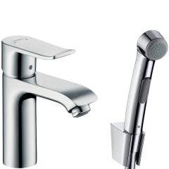 Hansgrohe Metris Single Lever Basin Mixer with Bidet Spray and 160cm Shower Hose (Chrome)