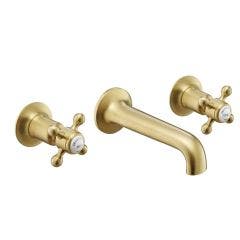 Just Taps Grosvenor Cross 3 Hole Wall Mounter Basin Mixer (Brushed Brass)