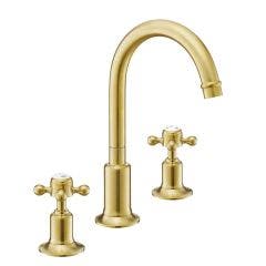 Just Taps Grosvenor Cross 3 Taphole Deck Mounted Swivel Basin Mixer (Brushed Brass)